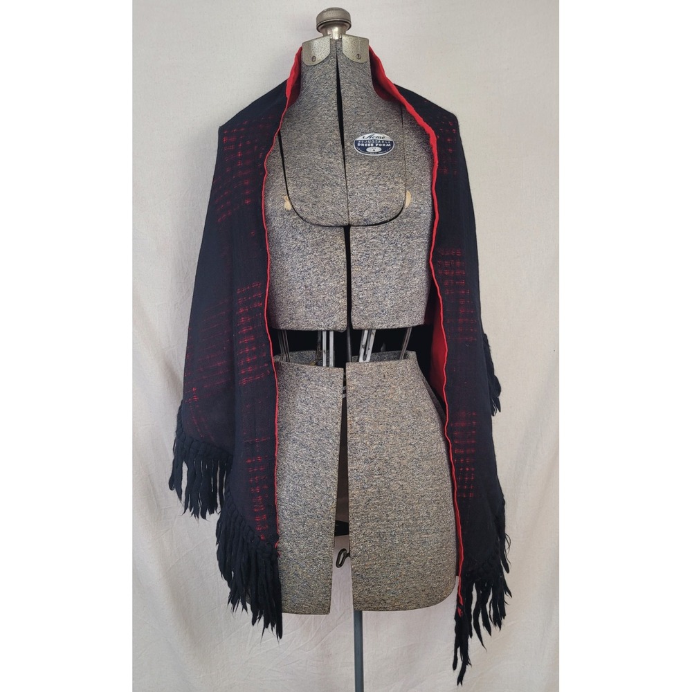 Vintage 50s 60s Shawl Wrap Black And Red Angoras Of Abercorn Knit One Size - Picture 3 of 14
